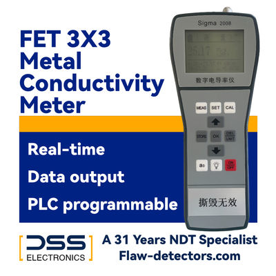 Medidor de conductividad metálica de 60 KHz y 500 KHz 0.51% - 112% IACS (escala completa)